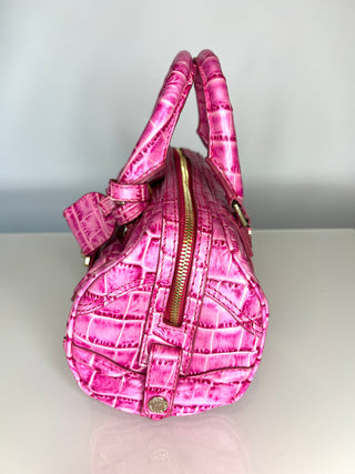 Aspinal of London Pink Moc Croc Leather Bowling Handbag