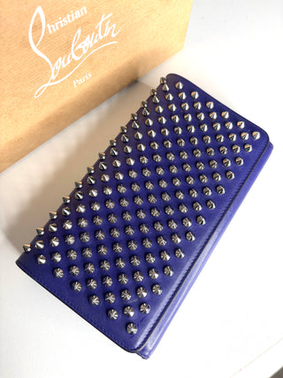 Christian Louboutin Macaron Spikes Purple Wallet Wrist Clutch Bag