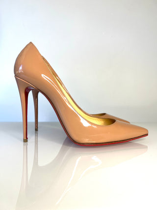 Christian Louboutin Kate glossy nude patent leather heels with red soles