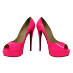 Christian Louboutin Pink Patent Platform Peep Toe Heels
