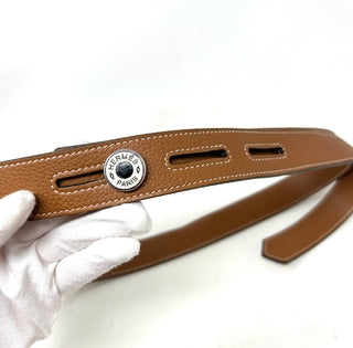 Hermes Brown Leather White Stitching Silver Button Belt 95