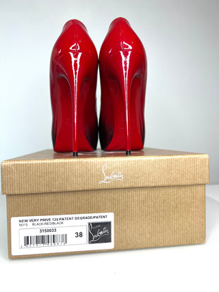 Christian Louboutin New Very Prive 120 Black Red Degrade Patent Leather Platform Heels 38 UK5