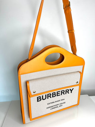 Burberry Pre-Loved Pocket Bag White /Orange Cotton Leather Medium Bag
