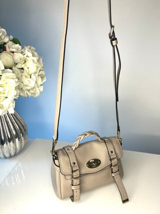 Mulberry Mini Alexa Cashmere Taupe Heavy Grain Leather Shoulder Bag