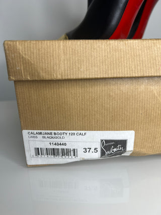 Christian Louboutin Calamijane Booty 120 Black Leather & Gold Metal Toe Ankle Boots – Size 37.5 / UK 4.5