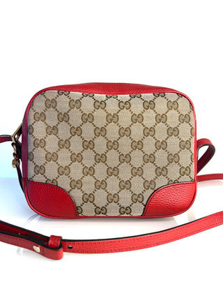 Gucci GG Supreme Bree Red Leather Camera Crossbody Bag