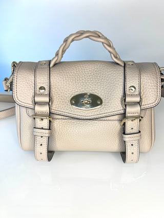 Mulberry Mini Alexa Cashmere Taupe Heavy Grain Leather Shoulder Bag