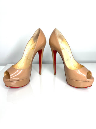 Christian Louboutin Preloved Lady Peep Nude Patent Leather Platform Heels 36 UK3