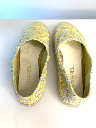 Chanel Yellow Leather and Tweed CC Espadrilles Flats – Size 39 UK 6