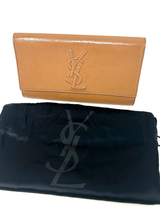 Yves Saint Laurent Camel Brown Patent Leather Clutch Bag