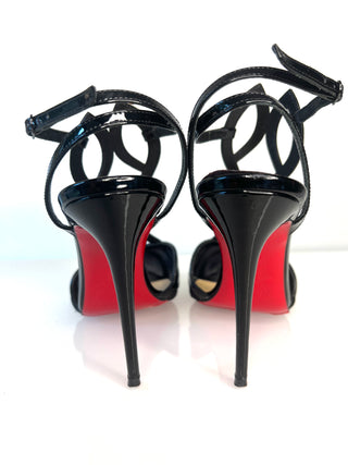 Christian Louboutin Double L Pump 100 Black Patent Leather & Mesh Heels – EU 35.5 / UK 2.5