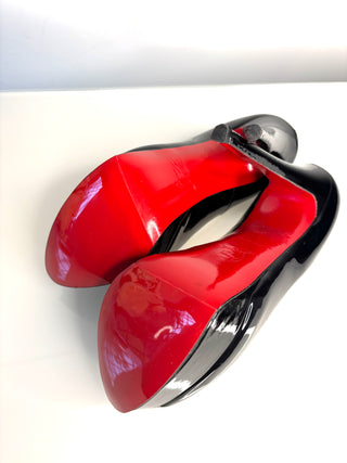 Christian Louboutin Preloved Lady Peep Black Patent Platform Heels 37 UK4