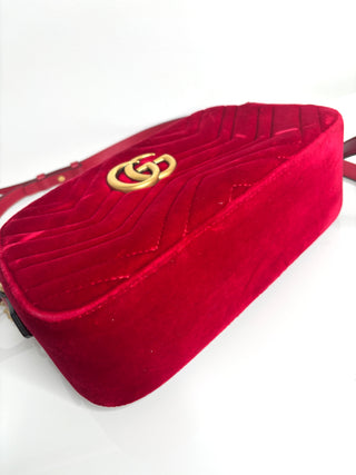 Gucci GG Marmont Matelasse Red Velvet Camera Shoulder Bag