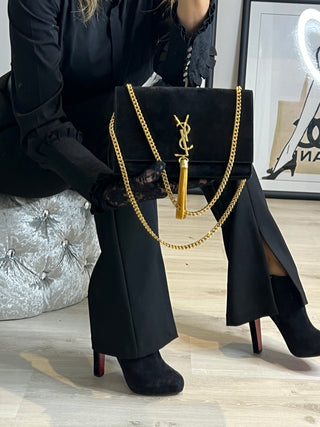 Saint Laurent YSL Kate Tassel Medium Black Suede Shoulder Bag