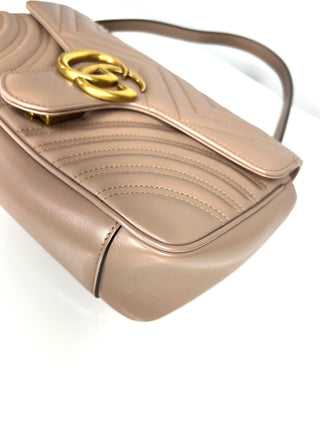 Gucci Preloved Marmont Medium Beige Leather Shoulder Bag