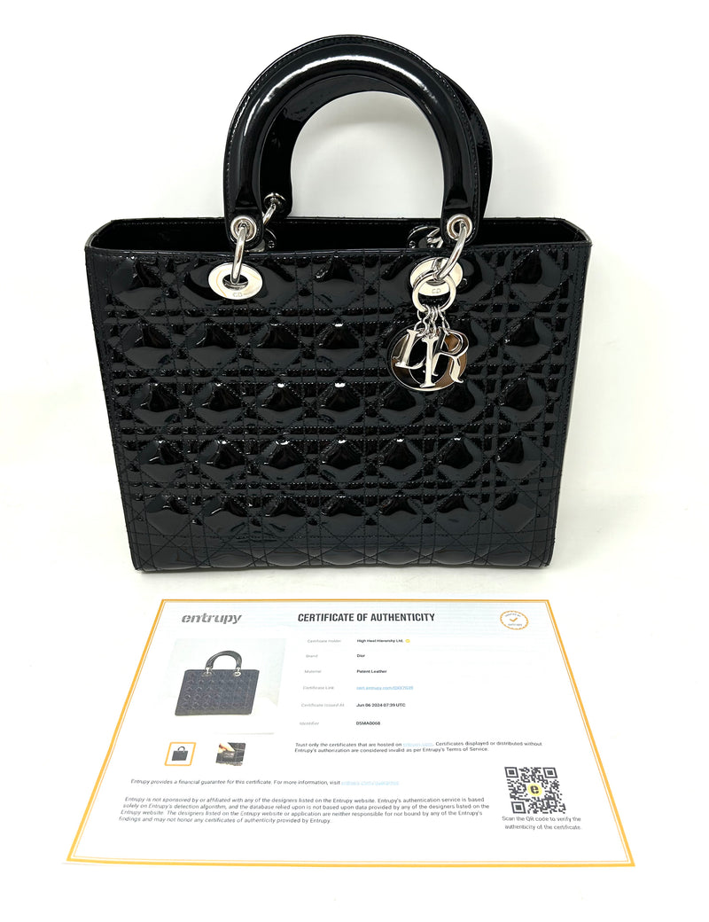 Christian Dior Large Black Patent Leather Quilted Bag
