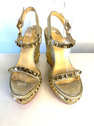 Christian Louboutin Cataclou Gold Wedge Sandals 39.5 UK6.5