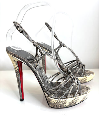 Christian Louboutin Disco Lilou Snakeskin Animal Print Strappy Sandals Heels 37 UK4