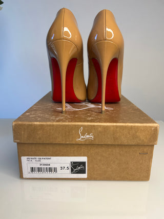 Christian Louboutin So Kate 120 Nude Patent Leather Heels 37.5 UK4.5