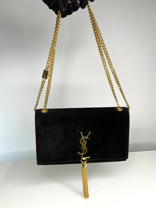 Saint Laurent YSL Kate Tassel Medium Black Suede Shoulder Bag