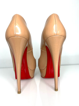 Christian Louboutin Preloved Lady Peep Nude Patent Leather Platform Heels 36 UK3