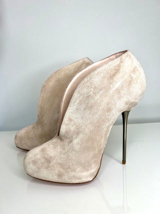 Christian Louboutin Fastissima 120 Misty Rose Suede Metal Heel Booties 37 UK4