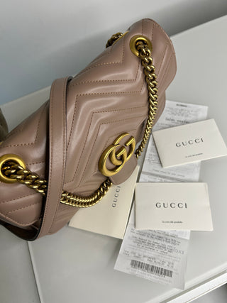 Gucci Preloved Marmont Medium Beige Leather Shoulder Bag