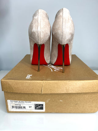 Christian Louboutin Fastissima 120 Misty Rose Suede Metal Heel Booties 37 UK4