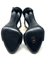 Giuseppe Zanotti Black Suede Gold Leaf Crystal Heel Sandals 