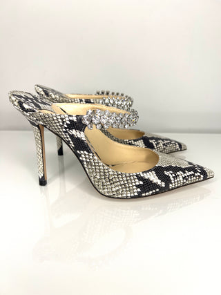 Jimmy Choo Bing Roccia Snakeskin Print Mules Heels 37.5 UK4.5