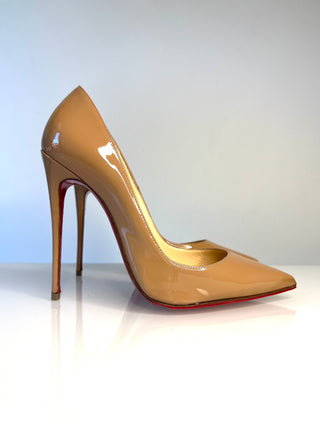 Christian Louboutin So Kate 120 Nude Patent Leather Heels 37.5 UK4.5