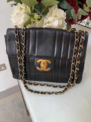 Vintage Chanel Black Vertical Quilted Jumbo Flap – Gold-Plated Hardware Shoulder Bag