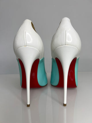 Christian Louboutin Tucsick 120 Turquoise Gold Glitter Heels 38 UK5