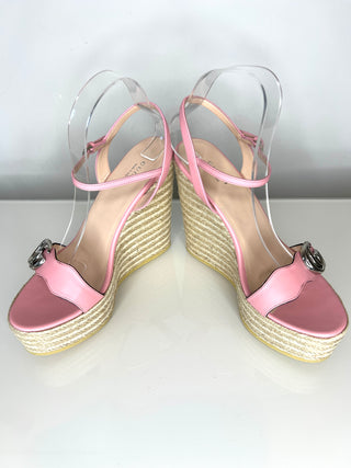Gucci GG Marmont Pink Leather Espadrille Wedge Sandals 40.5 UK7.5