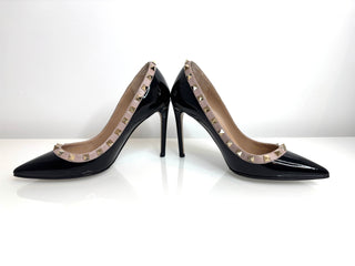 Valentino Garavani Rockstud 100 Black Patent Heels 36 UK3