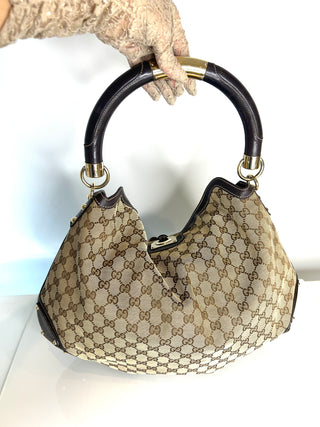 Gucci Pre-Owned GG Canvas Bamboo Indi Hobo Shoulder Bag
