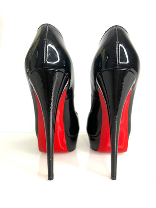 Christian Louboutin Lady Peep Black Patent Platform Heels 38 UK5