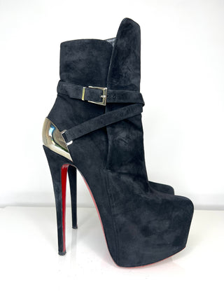 Christian Louboutin Equestria 160 Black Suede Platform Ankle Boots 37.5 UK4.5