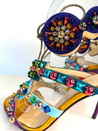 Christian Louboutin Kaleikita 100 Studded Lace-Up Sandals 38 UK5