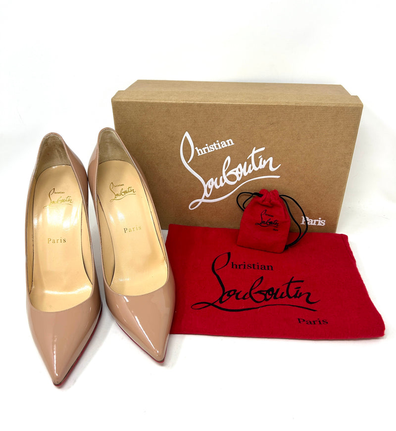 Christian Louboutin Decollete 554 100 Nude Patent Leather Pump Heels 38 UK 5