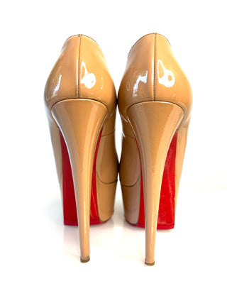 Christian Louboutin Jamie 160 Nude Patent Leather Peep-Toe Platform Heels 39.5 UK6.5