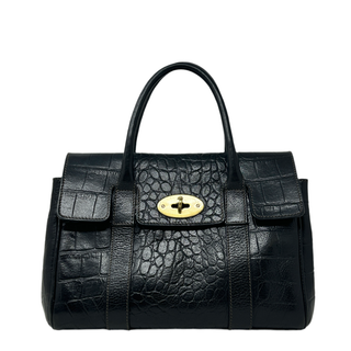 Mulberry Black Leather Mock Croc Tote Handbag