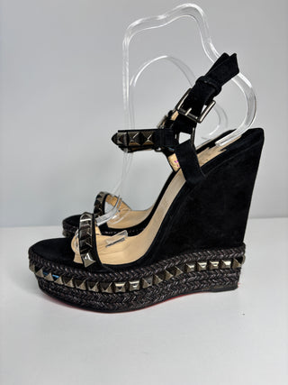 Christian Louboutin Cataclou Black Suede Wedge Sandals 39 UK6