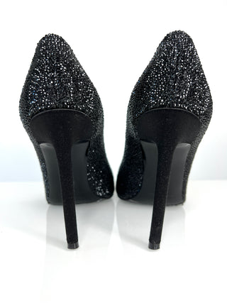 Saint Laurent Anja Black Swarovski Crystal Pumps Heels 38.5 UK5.5