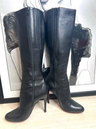 Christian Louboutin Bourge 100 Black Leather Knee-High Boots – Size 39 / UK 6