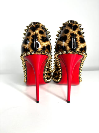 Christian Louboutin Dorispiky 100 Leop Patent Leather Heels 38.5 UK5.5