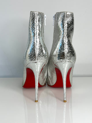 Christian Louboutin So Kate Booty 100 Silver Metallic Heel Ankle Boots 39 UK6