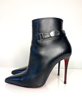 Christian Louboutin Lock So Kate Booty 100 Black Leather Ankle Boots 40 UK7