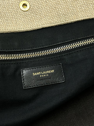 Saint Laurent Rive Gauche Large Beige And Dark Brown Canvas Tote Bag