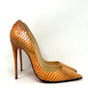 Christian Louboutin Watersnake Leather Orange Pump Heels 